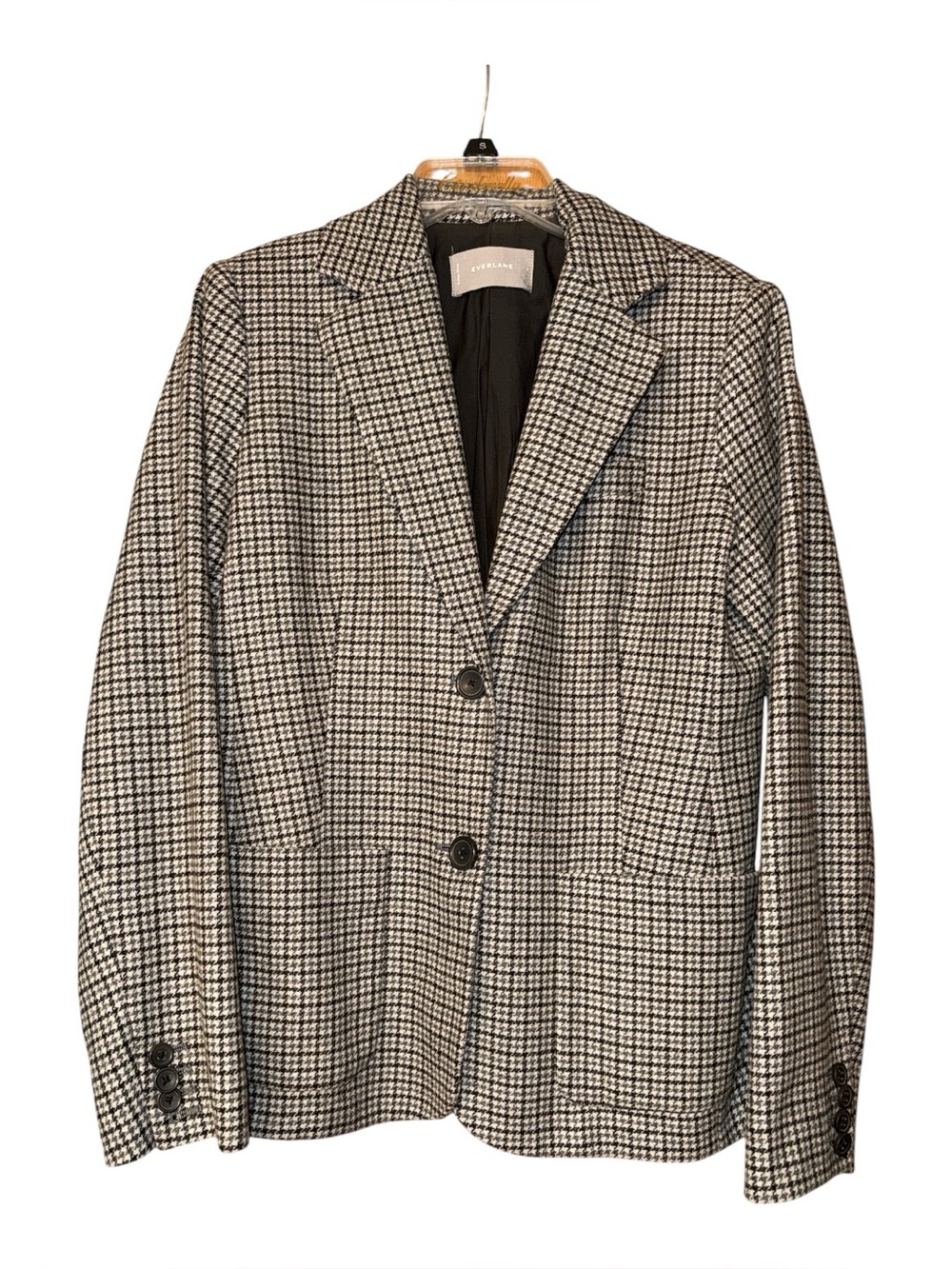 Everlane Houndstooth Academy Blazer Wool Blend Jacket 6 Black Gray White